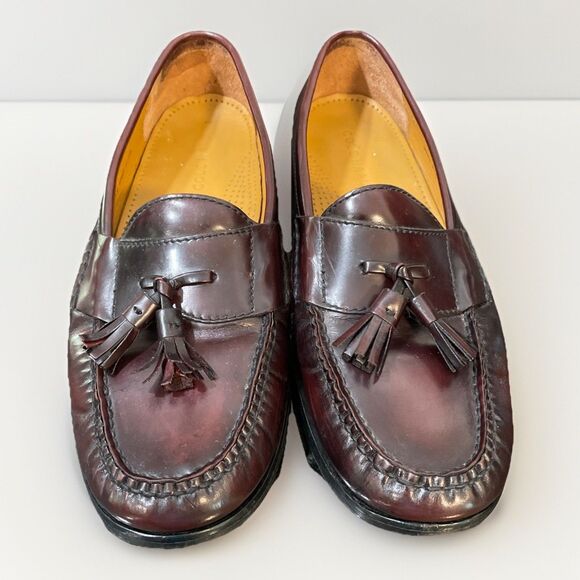 Sz 9.5 D COLE HAAN Men's Dress Shoes Tassel Loafers Burgundy Leather NICE! - Picture 1 of 10